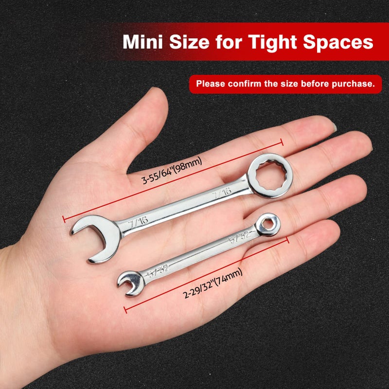 SPEEDWOX Mini SAE Ignition Wrench Set 10 Pcs 5/32"-7/16" Standard Small Wrench Set Combination Wrenches Open and Box End Set Mini Spanner Set with Portable Storage Pouches and A Ring - Image 5